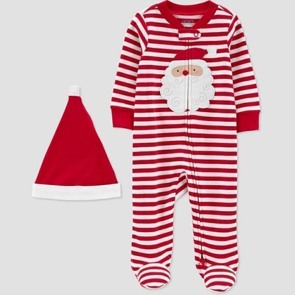 Nwt Carter's Just One You Santa Striped Baby Sleep N' Play - Red/White, 2pc set. - Picture 1 of 8